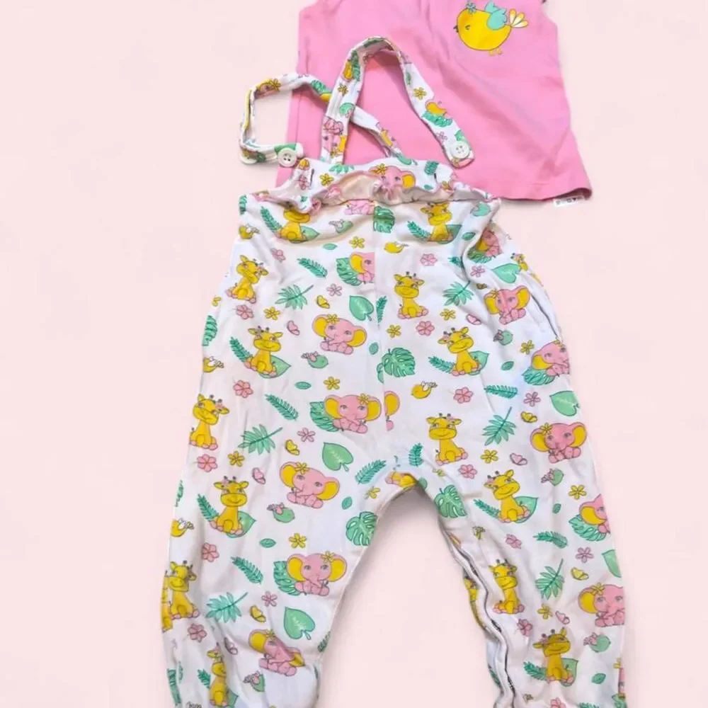 Babyoye printed dungaree and t-shirt set, cotton, 9-12m